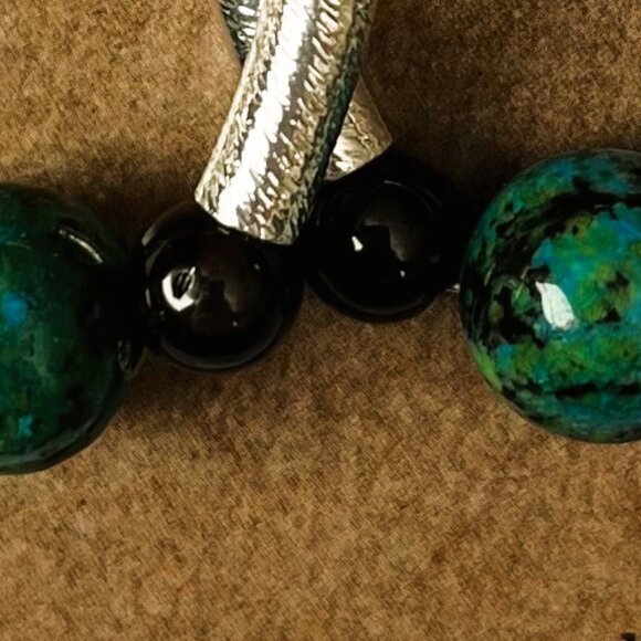 Chrysocolla and Garnet with Silver Genuine Gemstone Earrings, Handmade Original - Picture 5 of 5